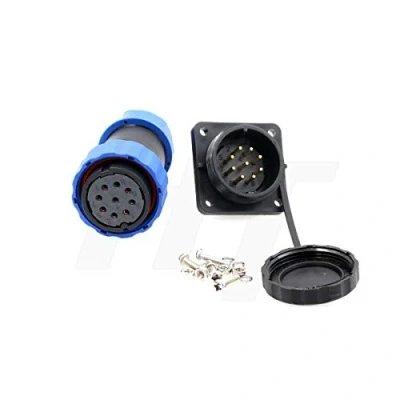 Image of HangTon Connect HE29 9 pin Connector Aviation Waterproof IP68 Plastic Circular 4 Screw, Male Panel Mount Socket and Female Cord Plug (9 10A 380V)