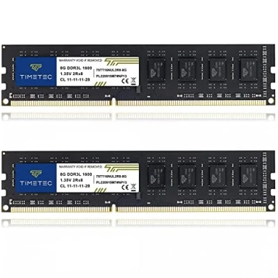 Image of Timetec 16GB KIT(2x8GB) DDR3L / DDR3 1600MHz (DDR3L 1600) PC3L 12800 PC3 Non ECC Unbuffered 1.35V/1.5V CL11 2Rx8 Dual Rank 240 Pin UDIMM Desktop PC Computer Memory RAM(SDRAM) Module Upgrade