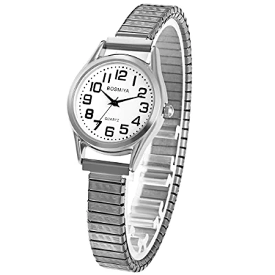 Image of JewelryWe Womens Stretch Band Watches: Easy Reader Alloy Wrist Watches Analog Quartz Gifts for Girlfriend Mother Wife