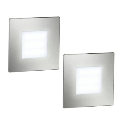 Image of ledscom.de 2 LED Staircase Light/recessed Wall Light FEX for Indoor and Outdoor use, Angular, Stainless Steel, 85 x 85mm, Cool White