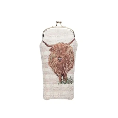 Image of Signare Tapestry Highland Cow Collection Slim Glasses Pouch/Case for Single Pair, Fully Lined Prevent Scratching and Damage, Eco Friendly &amp; Vegan