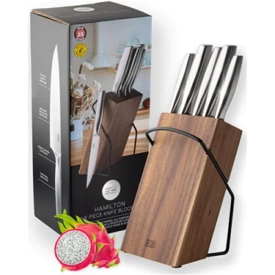 Image of Taylor&#039;s Eye Witness Hamilton Stainless Steel 5 Piece Hollow Handle Acacia Wood Knife Block Set