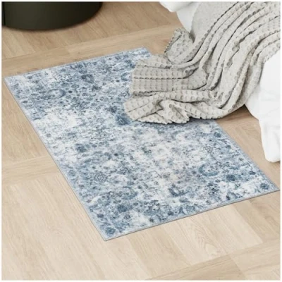 Image of TecTake® Vintage Rug in Faded Blue Design with Short Pile Fabric, Machine Washable Non Slip Underside, Allergy Friendly Carpet for Living Room, Bedroom, Kitchen, Dining Room 60 x 110 cm