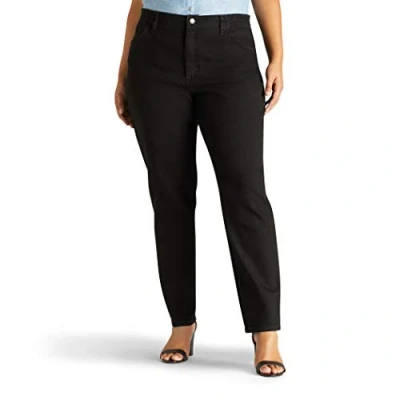 Image of Lee Women&#039;s Plus Size Relaxed Fit Side Elastic Tapered Leg Jean, Black Stretch, 22