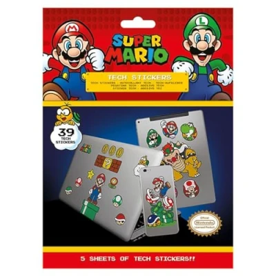 Image of Super Mario Tech Stickers, Set of 36 Stickers for Laptops, Mobile Phones and Tablets (Mushroom Kingdom Design) Device Children, Adults Official Merchandise