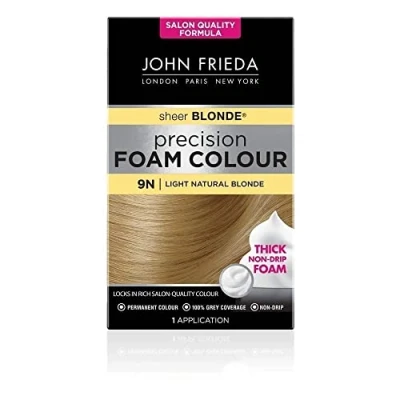 Image of John Frieda Sheer Blonde Precision Foam Colour 9N Light Natural Hair Dye for Hair, Non Drip Permanent Colour, 100% Grey Coverage