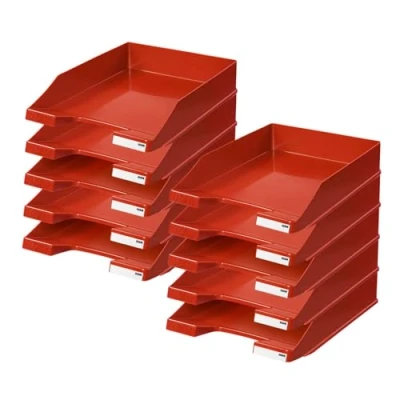 Image of HAN 1027 X 17, KLASSIK letter tray. Modern, stylish and glossy, pack of ten, red