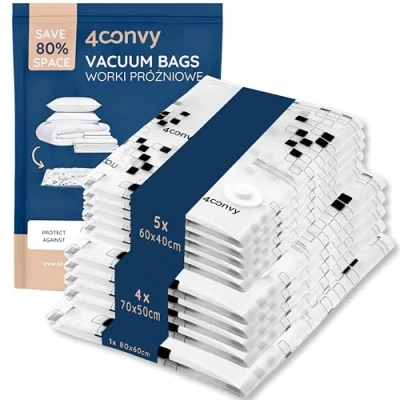 Image of 4CONVY Vacuum Storage Bags for Clothes, Comforters, and Bedding Reusable 10 Pieces Space Saving