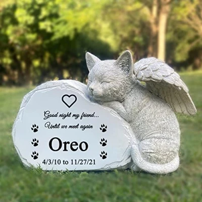 Image of CUDMORERBE Personalized Cat Angel Pet Memorial Grave Marker Tribute Statue Headstone Garden Stones Good Night My Friend.Until We Meet Again