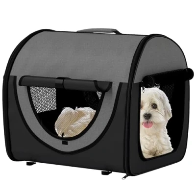 Image of PawHut Foldable Pet Carrier for Miniature Dogs, Portable Cat Bag Soft Side Fabric Dog Crate with Removable Mat, Breathable Mesh, Ground Stakes, 46L x 36W 41H cm Black