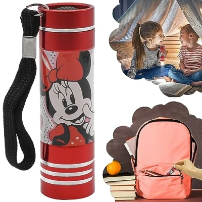 Image of HOVUK Minnie Mouse LED Torch 8.7cm Kids Red Night Light Super Bright for Xmas, Birthday Gifts Aluminium Flashlight Toy Gift 3+Y