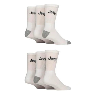 Image of Mens 6 Pair Jeep Cushioned Performance Crew Sports Socks White 11