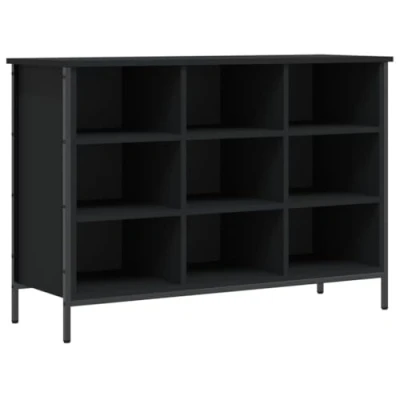Image of vidaXL Black Shoe Cabinet with Bench Function Engineered Wood Storage 9 Compartments Industrial Style Rack