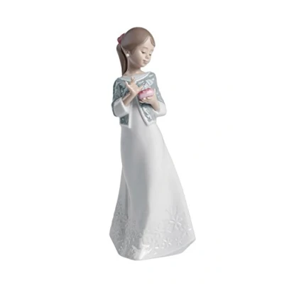 Image of NAO Girl Figure a Gift from the Heart in Glossy Porcelain and Pastel Tones. Decorative Figurine of Little