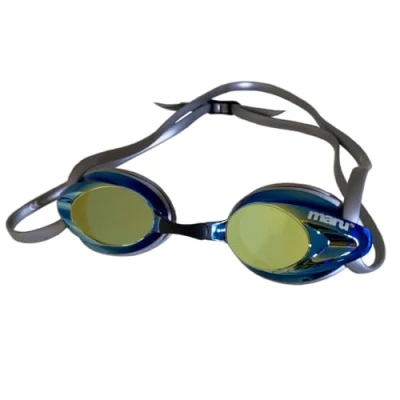 Image of Maru Pulse Swimming Goggles, UV Protection, Quick Adjust Comfort Strap, Anti Fog Clear Vision Swim Goggle Lenses for Adult, Men, Women and Kids Age 6 14, Silver/Blue/Gold
