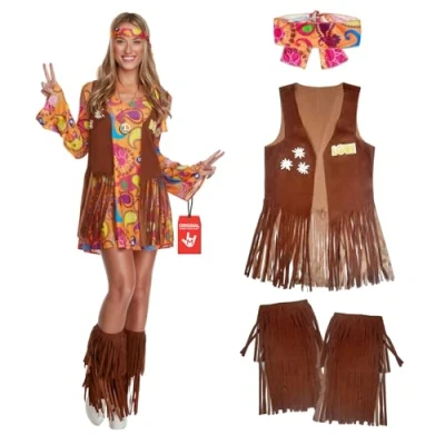 Image of Morph, Short Hippie Costume Women, 70s Fancy Dress Costumes For Womens Costume, Dresses, 60s Women X Large