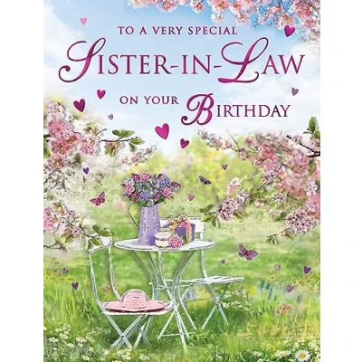 Image of Regal Publishing Traditional Birthday Card Sister In Law Garden Scene 8 x 6 inches