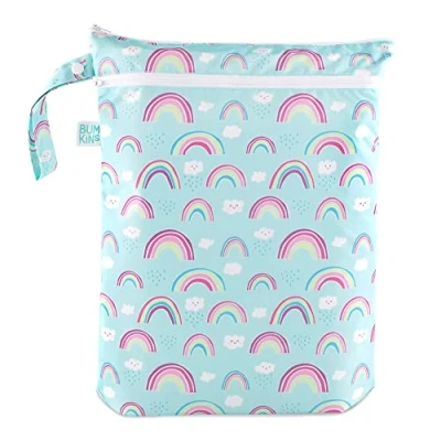 Image of Bumkins Waterproof Wet Dry Bags for Baby, Travel, Swimsuit, Cloth Diapers, Pump Parts, Gym Clothes, Toiletries, Strap to Stroller, Zipper Reusable Bag, Packing Pouch