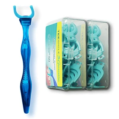 Image of TEEsmile Evolutionary Clean Dental Flossers, Kit of Handle(s) Plus Refillable Heads (1 Mid Length Handle, +100 Extra Strength Refills)