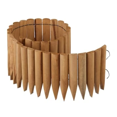 Image of Relaxdays Garden Edging, Wooden Border, HWD: 20x120x2 cm, Flexible Push In Fence, for Flowerbeds or Lawns, Natural