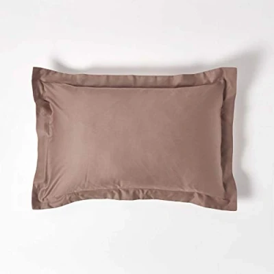 Image of HOMESCAPES Brown Organic Cotton Oxford Pillowcase Standard Size 400TC 600 Thread Count Equivalent Housewife Pillow Case
