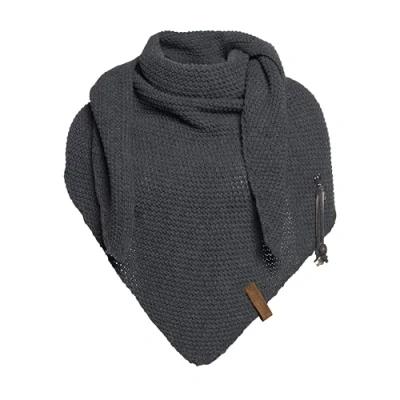 Image of Knit Factory Coco Knitted Shawl Triangle scarf Women Anthracite winter 190x85 cm Manufactured in Europe Ladies Including decorative pin