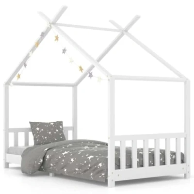 Image of vidaXL Kids Bed Frame in White, Solid Pine Wood, Tree House Style, for 90x200 cm Mattress, Fun and Versatile Design