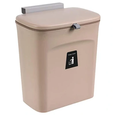 Image of Tubayia 9L Plastic Rubbish Bin Cupboard Door Hanging Kitchen Waste for Kitchen, Bathroom (Brown)