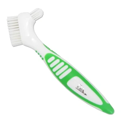 Image of Denture Brush Rubber Grips, Easy Hold Handle, Double Bristle Head (Green, One Size)