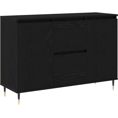 Image of vidaXL black oak sideboard solid wood cabinet with smooth closing doors for dining/living rooms matte finish storage unit