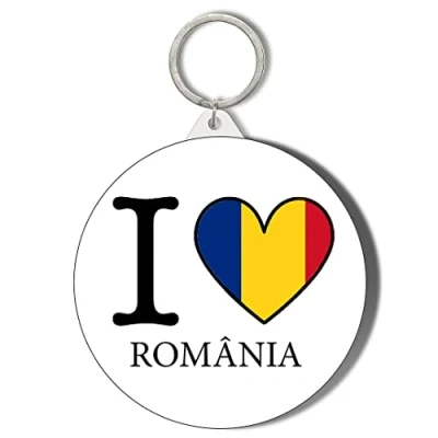 Image of Gift Insanity I LOVE ROMANIA FLAG HEART SHAPED OWN LANGUAGE 45mm Keyring