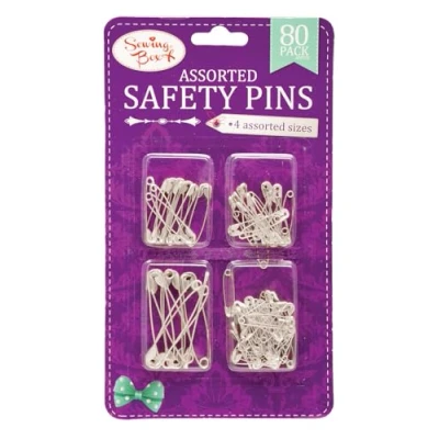 Image of Sewing Box Silver Coloured Assorted Safety Pins Pack Of 80