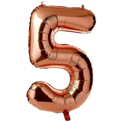 Image of Rose Gold Number 5 Shaped Large Foil Balloon (86cm) 1 Piece Perfect for Birthday Parties and Special Events