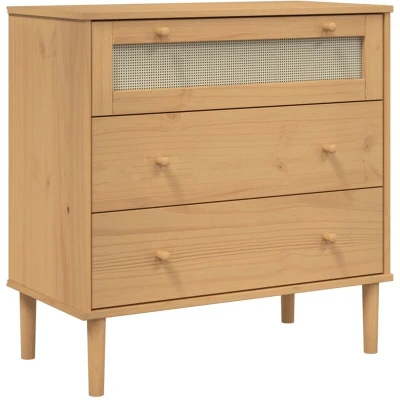 Image of vidaXL Drawer Cabinet SENJA Rattan Look Brown 80x40x80 cm Solid Wood Pine