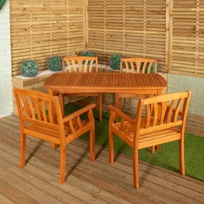 Image of Outdoor 4 Person Rectangular Wooden Dining Table &amp; Chairs Set