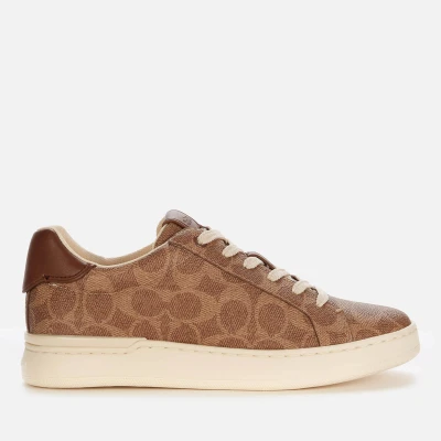Image of Coach Lowline Coated Trainers, Women&#039;s, Size: 4, Tan leather and imitation
