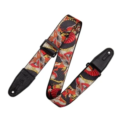 Image of Levy&#039;s Leathers Musical Instrument&#039;s Mpd2 2 Wide Polyester Guitar Strap with Japanese Traditional Dragon Motif, One Size