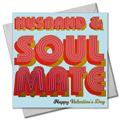 Image of Valentine&#039;s Day Card, Husband Soul Mate, text foiled in shiny gold