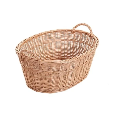 Image of Natural Wicker Laundry Basket for Clothes Washing Bin Oval Storage Towel Bathroom Wash Baskets Box e wicker24 (Without)