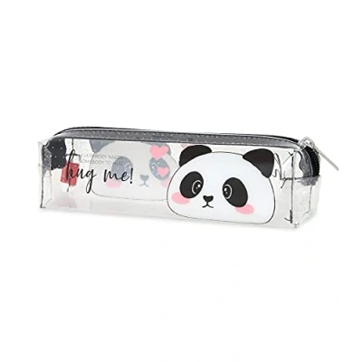 Image of Legami Panda Transparent Pencil Case, 19.5x5.5 cm, Shows Exactly What It Contains, Made of TCU, Zipper Closure, Spacious