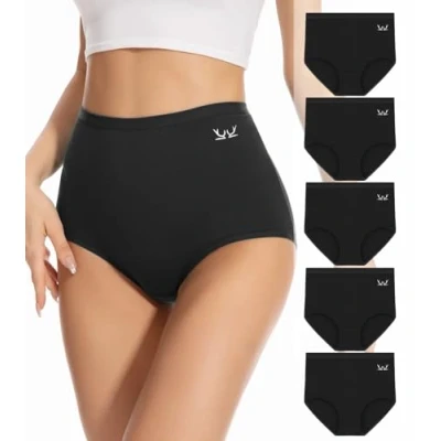 Image of Tmani Underwear Women High Waisted Long Staple Combed Cotton Knickers Ladies Full Coverage Briefs Panties 5 Pack