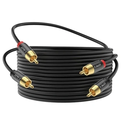 Image of J&amp;D 2 RCA M/M Stereo Audio Cable, 20 FT Cable Gold Plated Copper Shell 2RCA Male to Cord for Home Theater, HDTV, Amplifiers, Hi Fi Systems, Speakers, 6 Meter
