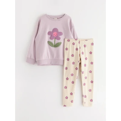Image of Lindex SET Flower Sweatshirt for kids, Size: 4 6m, Light lilac