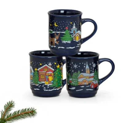 Image of matches21 Mulled Wine Mugs Cups 3 Pieces Set Colourful with Christmas Village from Ceramics Each 9 cm / 200 ml