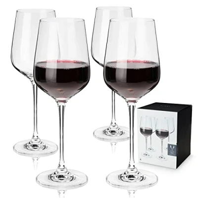 Image of Viski Reserve European Crystal Bordeaux Glasses, 4 Lead Free Red Wine Made Glassware, Stemmed Glass Set, Set of 4, 21 Ounces