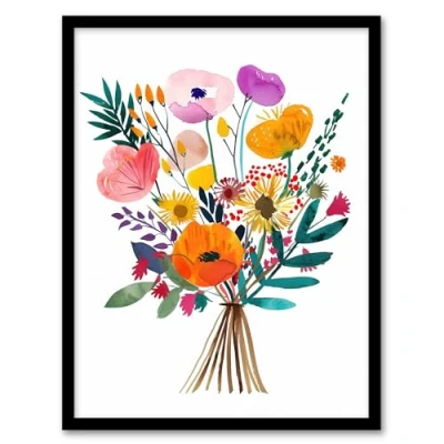 Image of Artery8 Colourful Floral Bouquet Abstract Watercolour Living Room Artwork Framed Wall Art Print A4