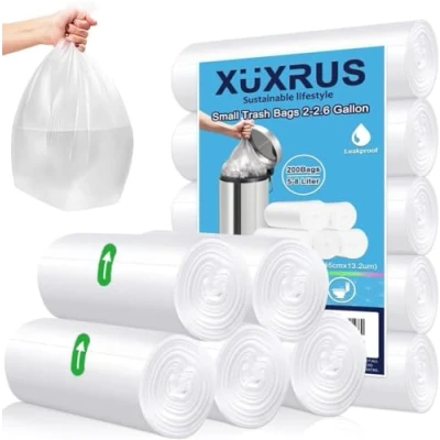 Image of XUXRUS Pedal Bin Liners 5 Liters 200 Bags Small Bathroom Clear Plastic for Office,Kitchen Desk fit 8 Liter,0.8,1.2,3 Gal