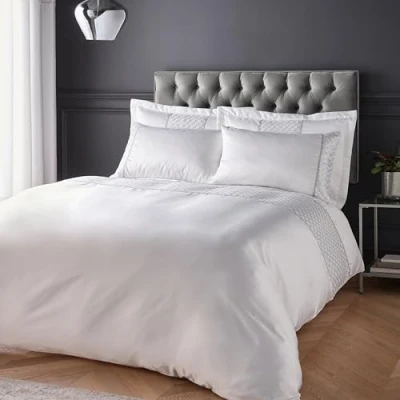 Image of Catherine Lansfield Deco Sequin Super King Duvet Cover Set with Pillowcases White