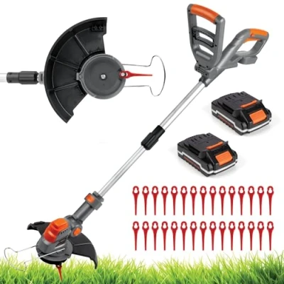 Image of Terratek Cordless Strimmer 20V 1HR Fast Charge Battery Garden Strimmer, Lightweight Grass Cutter Machine 30x Blades, Trimmer with 2x Batteries and Charger Included