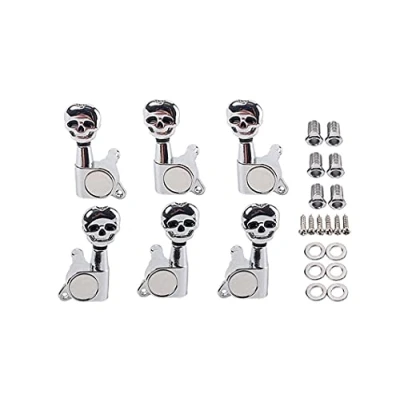 Image of Alnicov Skull Head Sealed Gear Guitar Tuning Pegs Tuners Machine Heads 3R3L for Electric Parts Silver